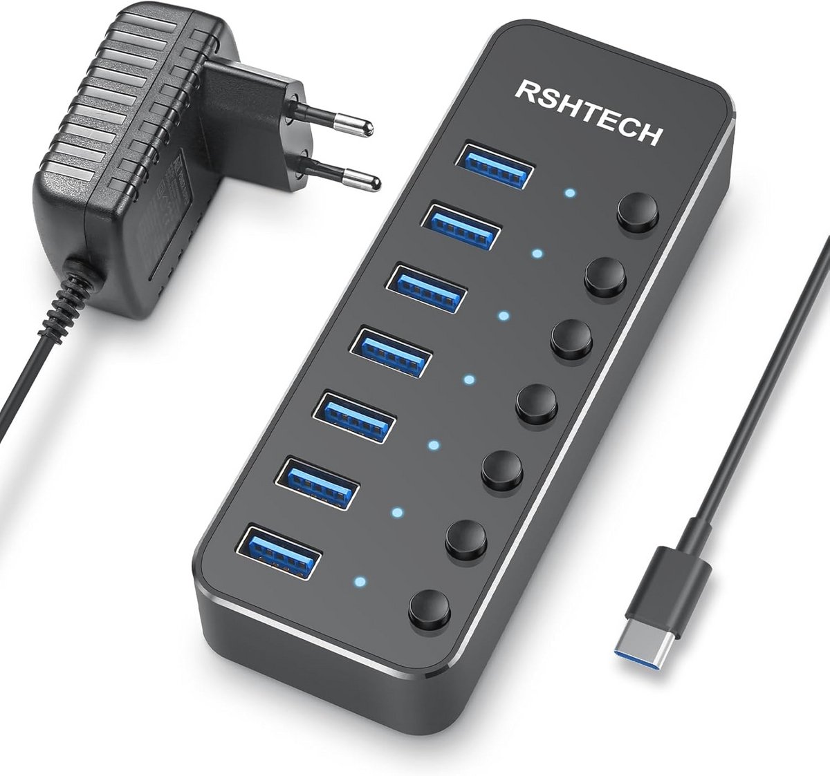 USB 3.0 Hub met 7 Poorten en Power Supply - SuperSpeed Dataoverdracht