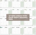 Magnetische kalender met 12 maandenplanners van augustus 2024 tot december 2025, met bladeren.