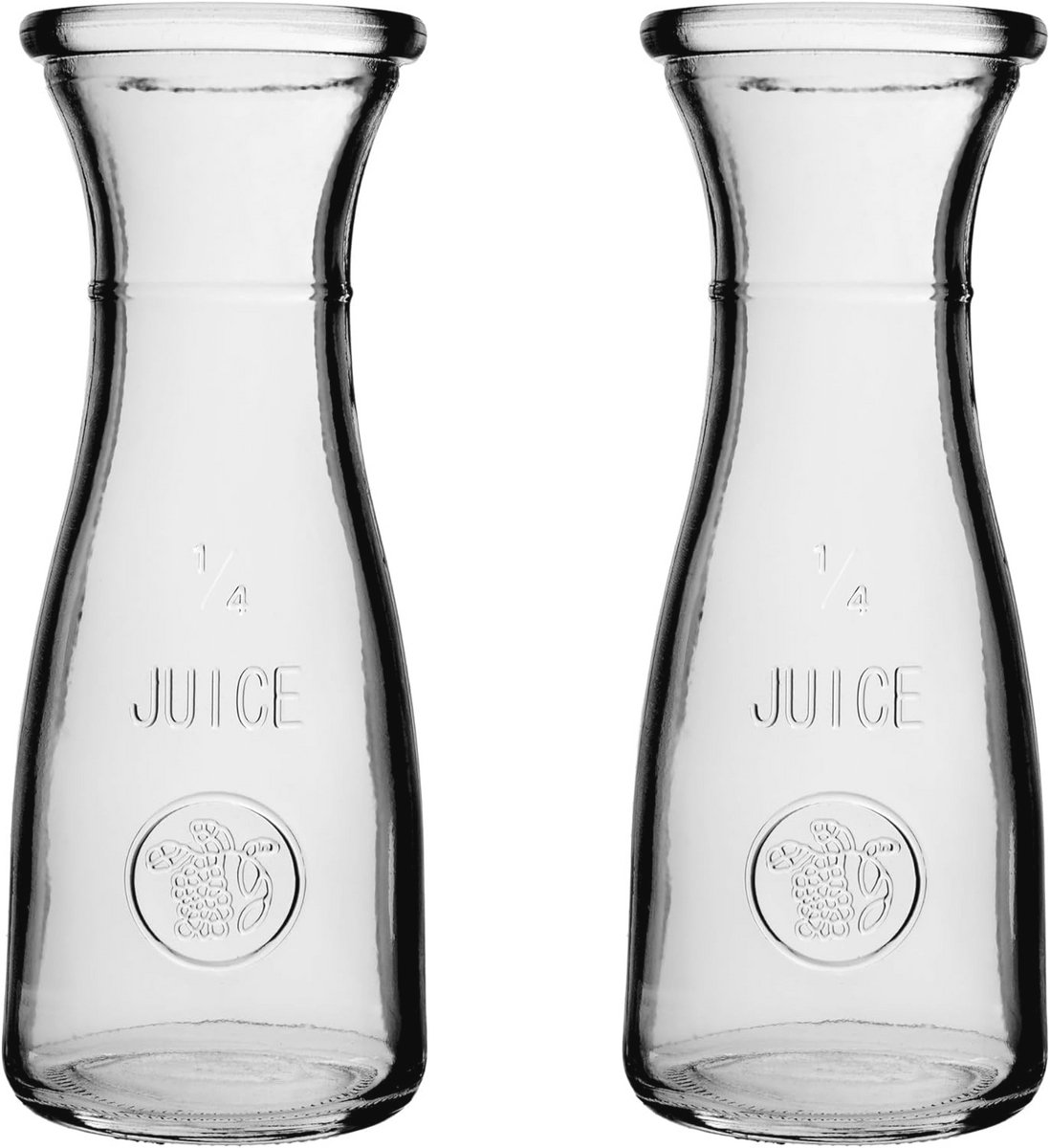 Stijlvolle glazen karaf zonder deksel - ideaal voor water, sappen en wijn (250 ml, 2 stuks)