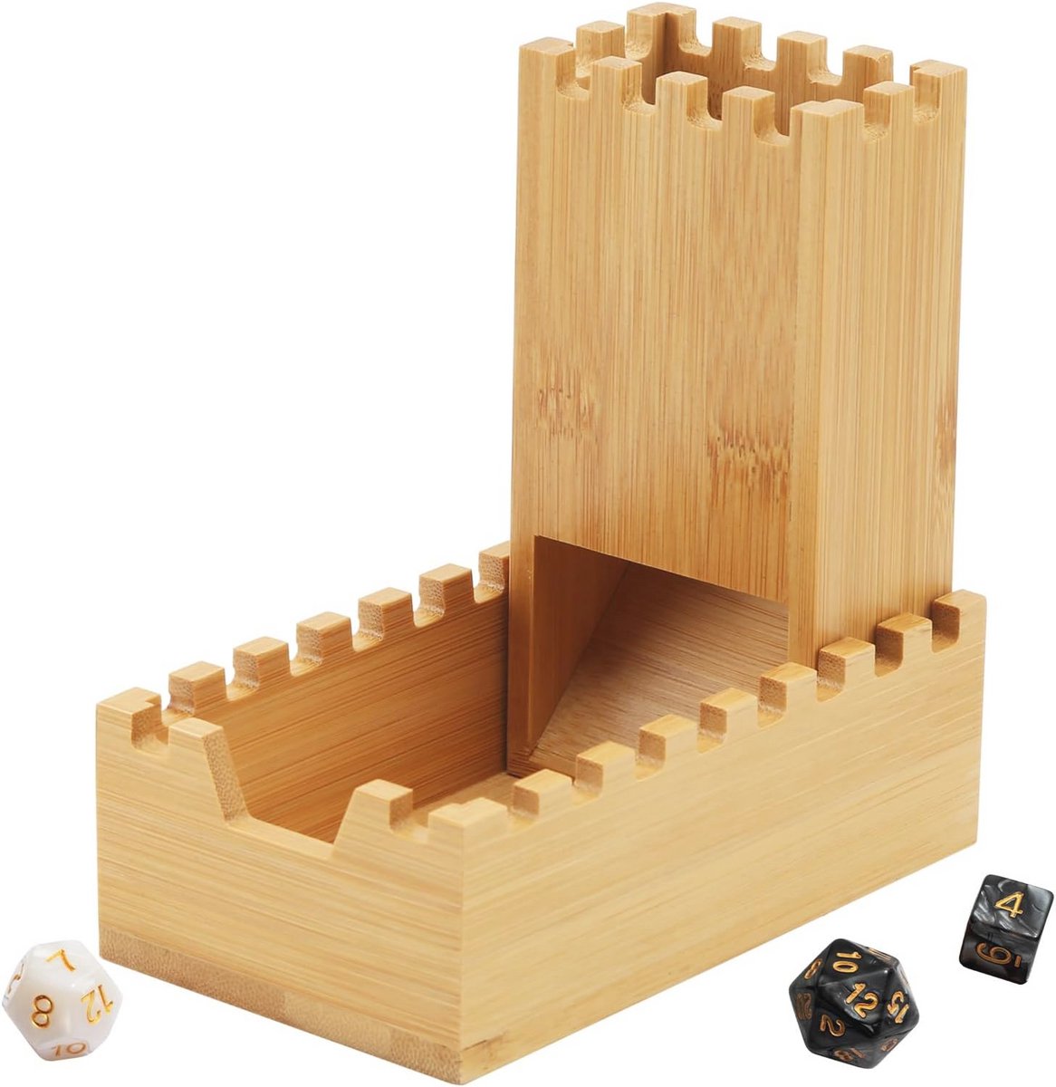 Opvouwbare bamboe dobbelstenen toren voor tabletop spellen