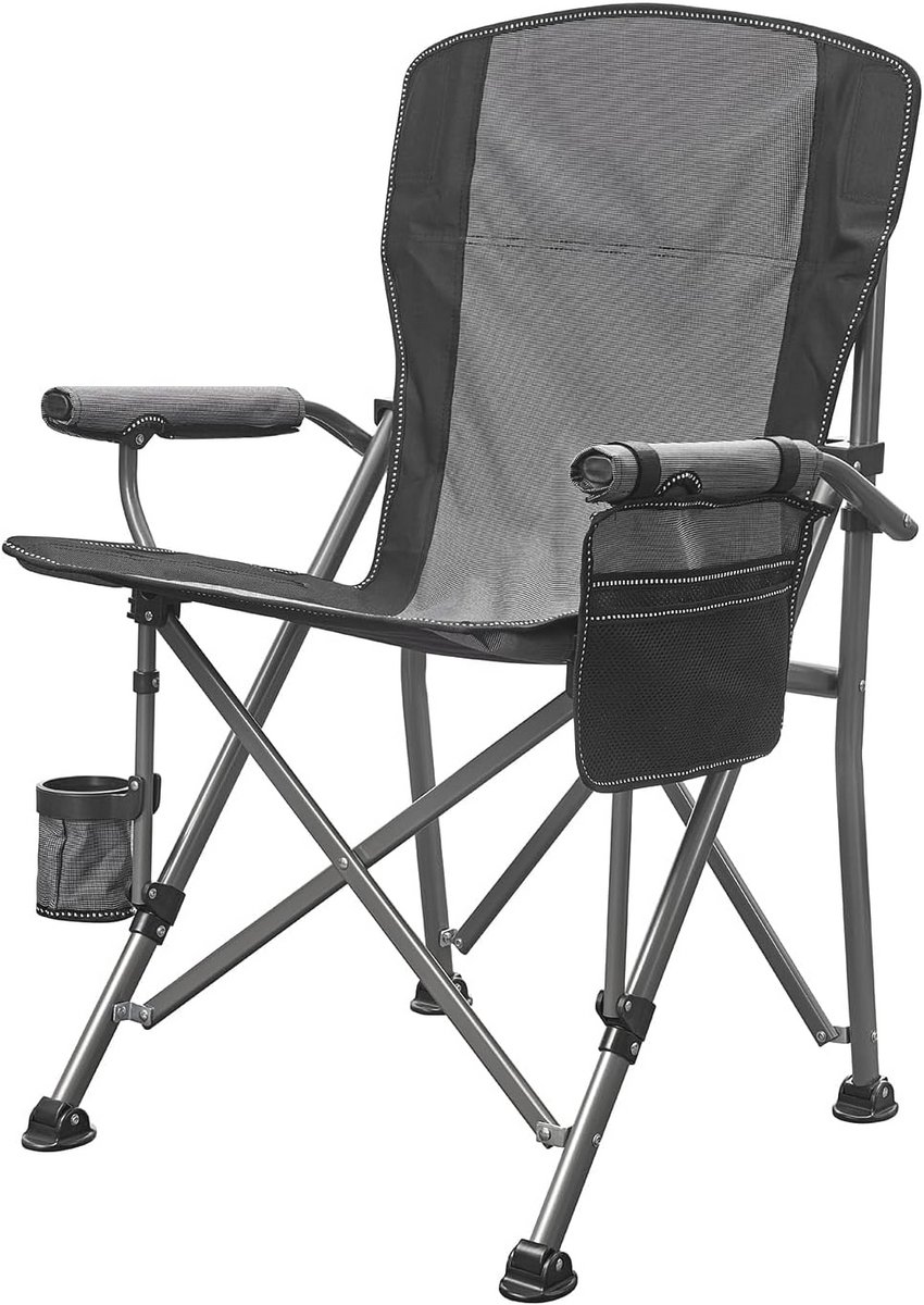 Campingstoel 500 lbs ondersteuning - met draagtas, bekerhouder en organizer (grijs/zwart)