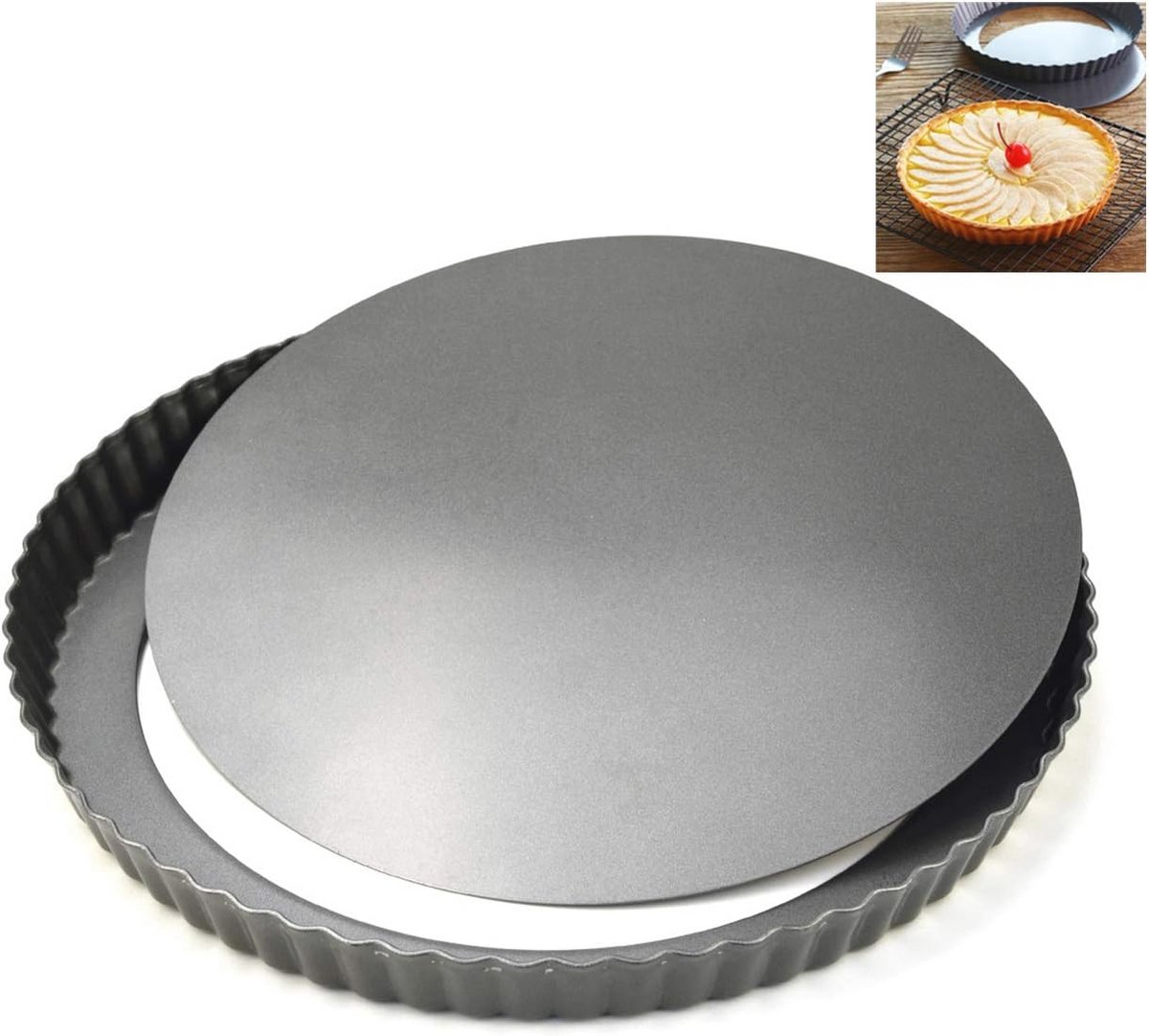 Antikleef Quiche Pan met Losse Bodem - Gecanneleerde Tart Pan 28cm