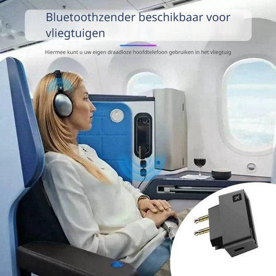 DrPhone PlanePair Bluetooth 5.0 Vliegtuig Adapter - Airline Flight Audio Transmitter - 3.5mm Dual Plug - Voor Draadloze Koptelefoons - Zwart van DrPhone — afbeelding 3