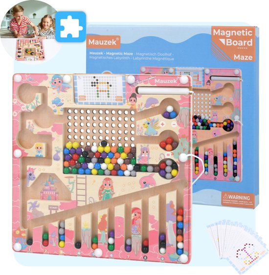 Mauzek® Magnetisch Doolhof Fantasie – Montessori speelgoed – Houten – Sinterklaas Cadeautjes – Magneet spel – Sensorisch – Activiteitenbord – Magnetisch – Peuter – Auto – Onderweg – Educatief – Meisjes – Sint – 3 jaar – 4 jaar – 5 jaar – 6 jaar