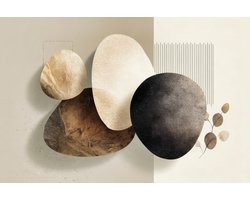 K&C Art (Aluminium schilderij) 90x60cm | Abstracte vormen en lijnen - beige - bruin - zwart - modern - kunst | Woonkamer - slaapkamer - hal - kantoor | Foto schilderij print op dibond - wanddecoratie - muurdecoratie - wall art