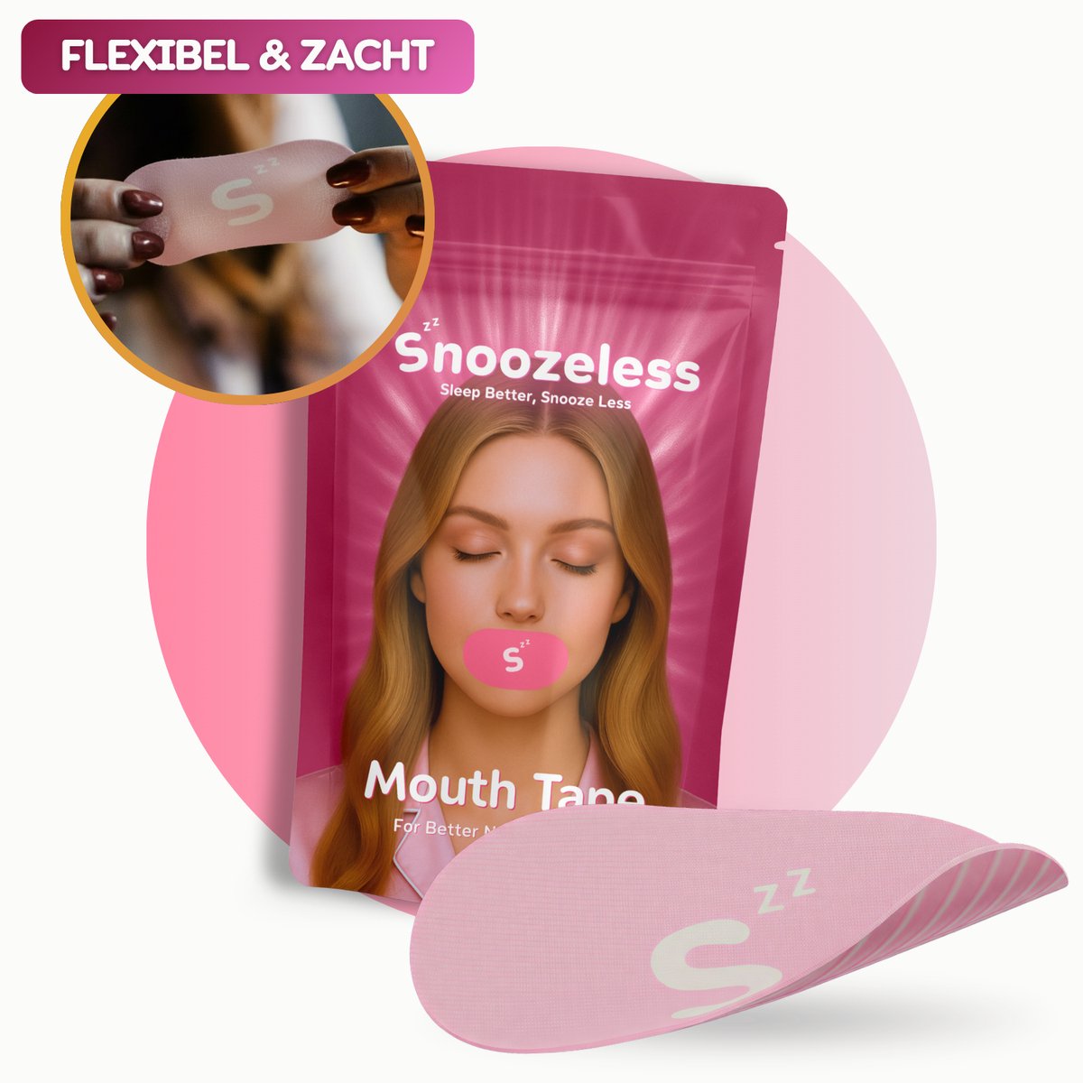 Snoozeless Mondtape Roze – Extra Comfortabele Anti-Snurktape – Ademend, Huidvriendelijk & Hypoallergeen – 30 Stuks