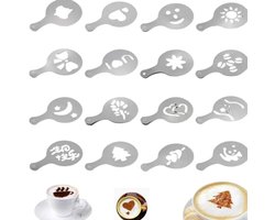 16 stuks - koffie latte art sjabloon - schuim latte art sjabloon - latte art sjabloon - barista gereedschapsset - DIY taartdecoratie - cappuccino schuim gereedschap - geschikt voor latte, cappuccino, koffie decoratie gereedschappen
