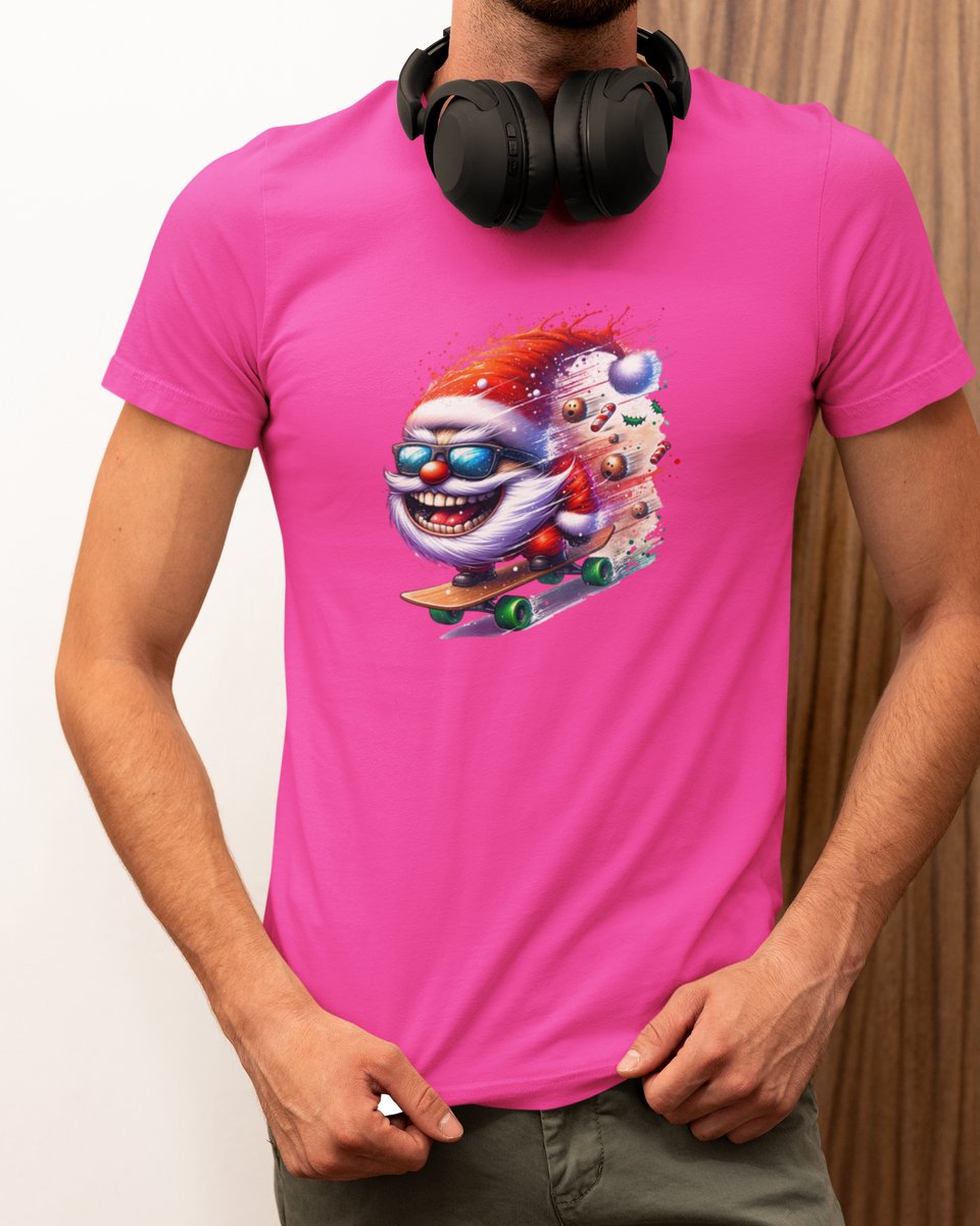 Skater Santa Santa - Kerst T-shirt Roze - Grappig T-shirt - Maat L - Kerst Cadeau Mannen - Limited Edition
