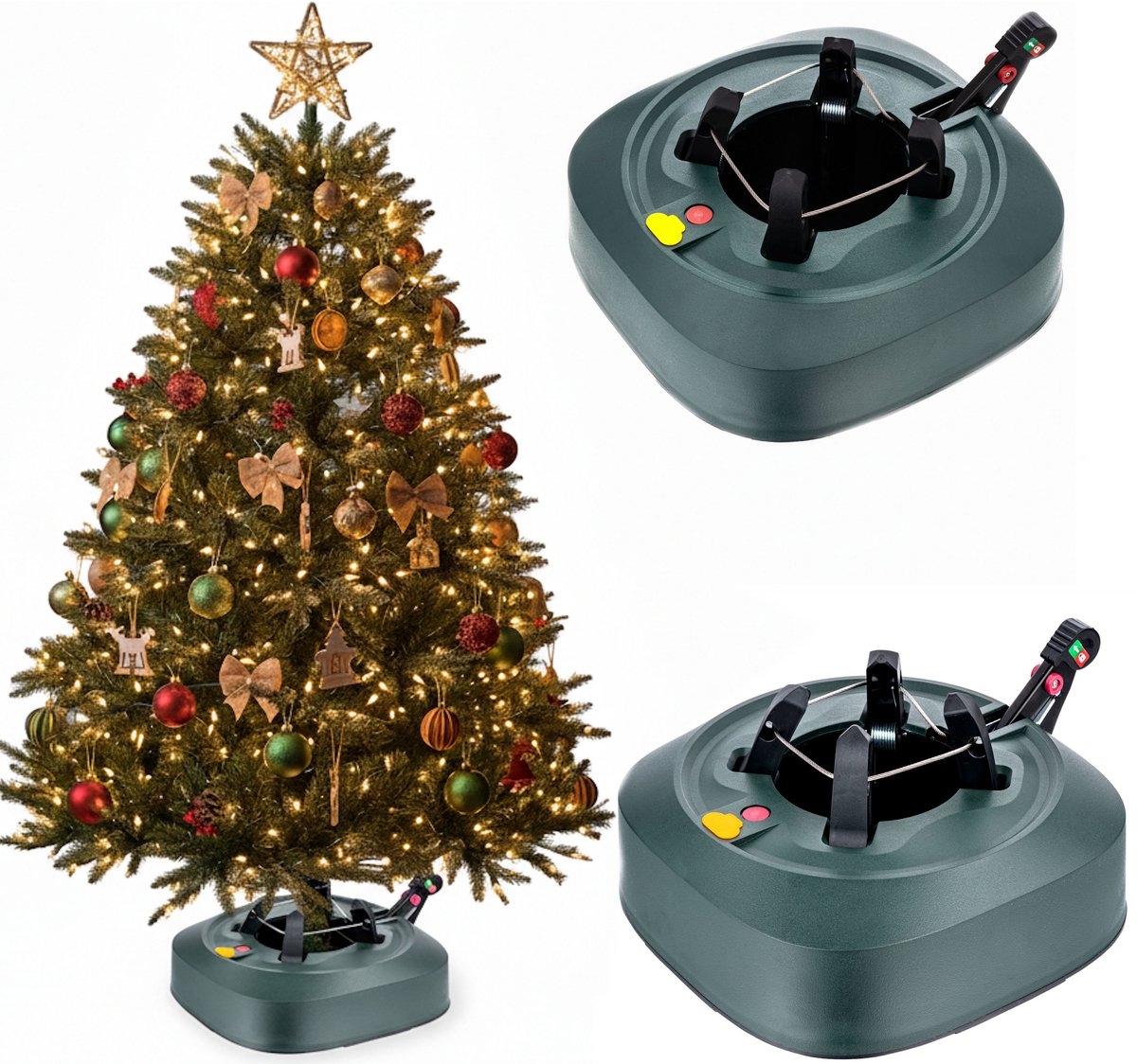 COIL Kerstboomstandaard, Kerstboom basis, voetpedaal, waterniveau-indicator, Met waterreservoir van 4,8L, diameter tussen 3 en 14 cm, geschikt voor kerstbomen tot 270 cm hoog, Groot