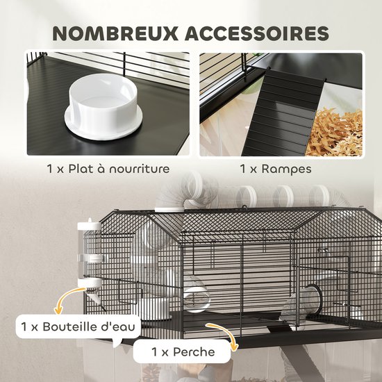 PawHut-Hamsterkooi-Staal-58x43x57cm-Zwart