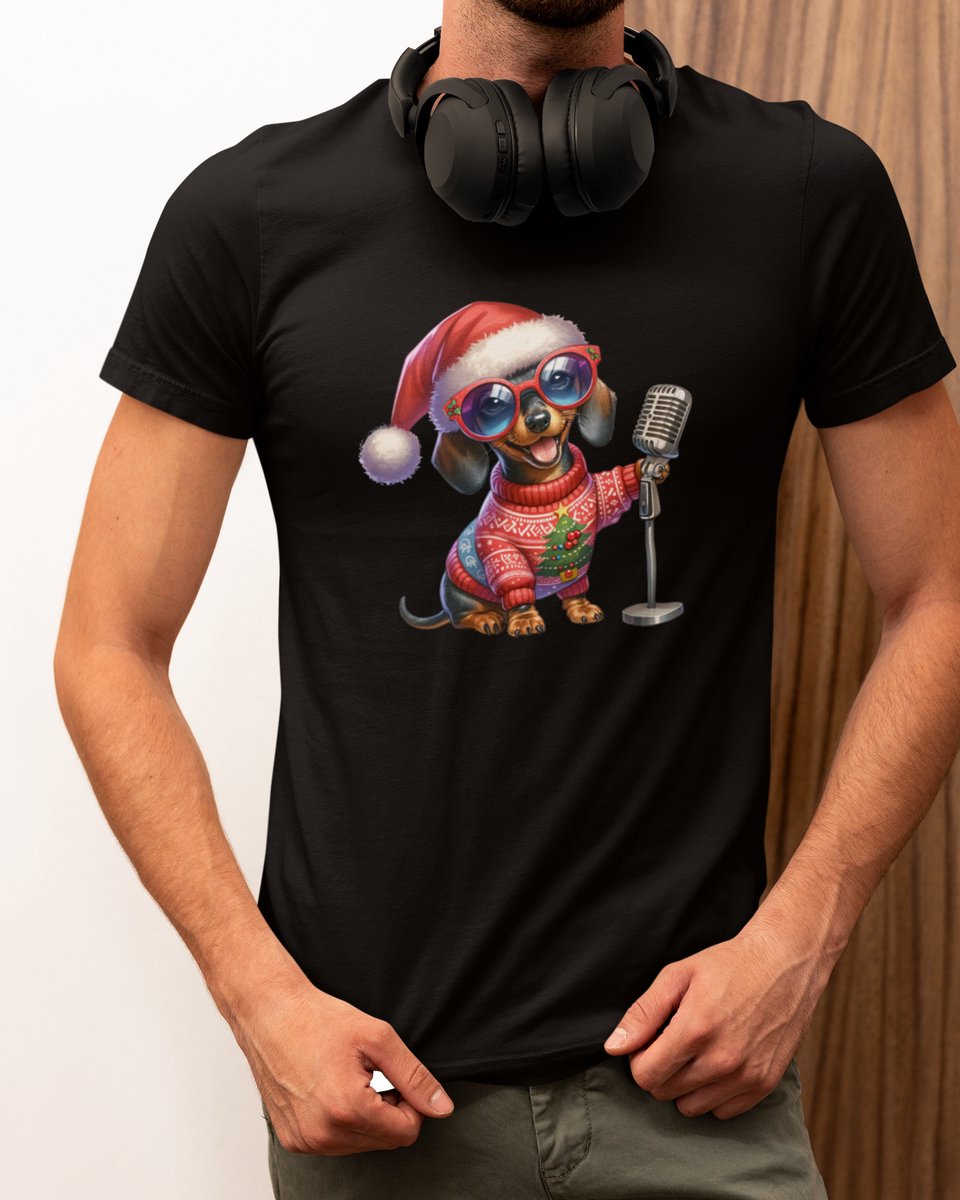 Singing Dog Kerst - Kerst T-shirt Zwart - Grappig T-shirt - Maat M - Kerst Cadeau Mannen - Limited Edition
