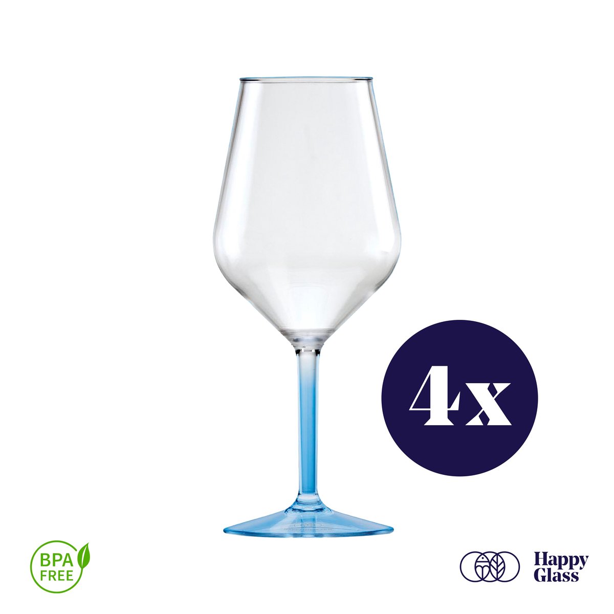 HappyGlass Lady Abigail plastic wijnglazen – Set van 4 kunststof herbruikbare wijnglazen – 47cl – Marine Blue steel – BPA-vrij Tritan
