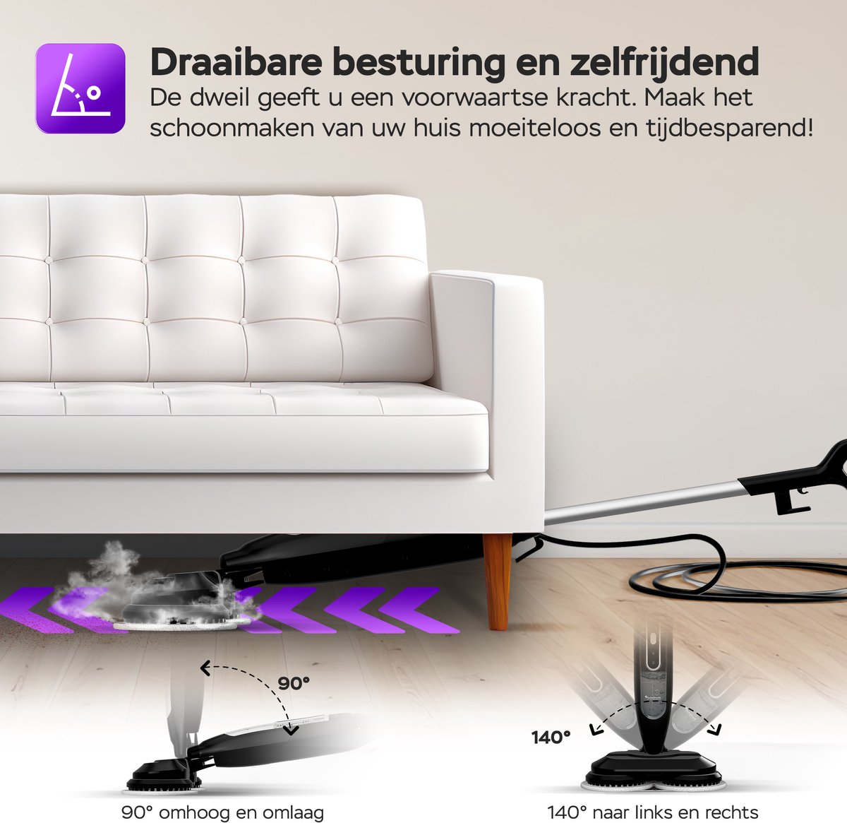 TurboTronic AquaVac AQV700 Stoomreiniger Vloer – Elektrische - Dweil - Stoomdweil met Dubbele Pads – Krachtige 1200W Stoomreiniger voor Alle Harde Vloeren thumbnail 4