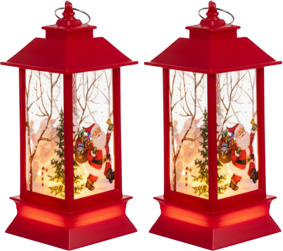 Ruhhy Kerstlantaarn - 2x - rood - 12 x 5 cm - kunststof - LED licht - lantaarn - kerst - kerstlicht