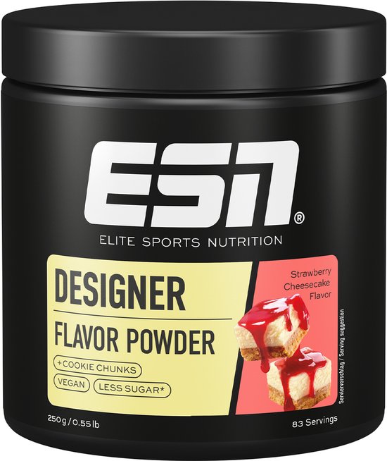 ESN Designer Flavor Powder, Strawberry Cheesecake, 250 g, 83 Porties - Laag in Calorieën, Suikervervanger met Zoetstoffen voor Voedsel en Dranken, Perfect voor Kwark of Skyr