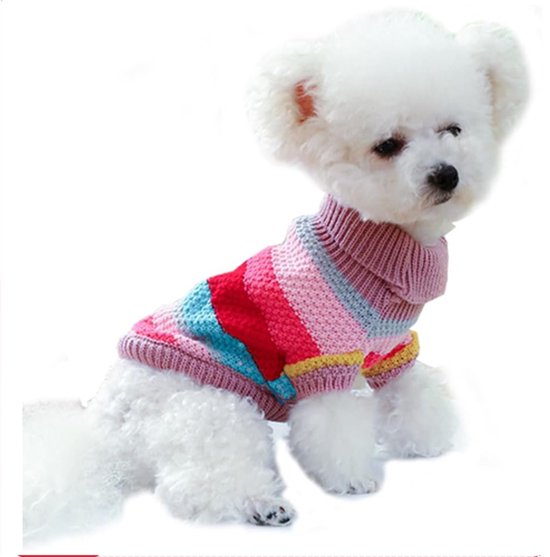 Hondenjas - Hondentrui - Regenboog Puppytrui - Kleine Honden Gebreide Trui - Pet Dog Sweater- Kabeltrui Katten - Warme Kleding Kittens - Perfect voor Chihuahua - Yorkie - Toypoedel - Regenboog Medium - Feestdecoratie - Roze - Maat M