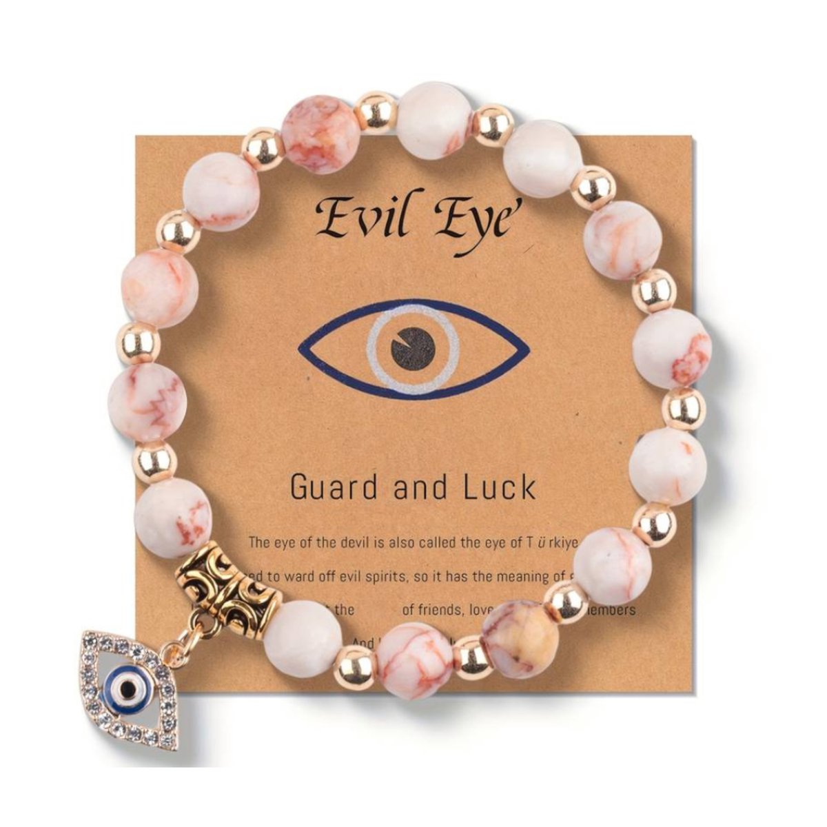 Bescherm Eye Armband - Natuursteen - Goudkleurige en Roze Kralen - Bescherming & Geluk - Handgemaakt - One Size - Dames