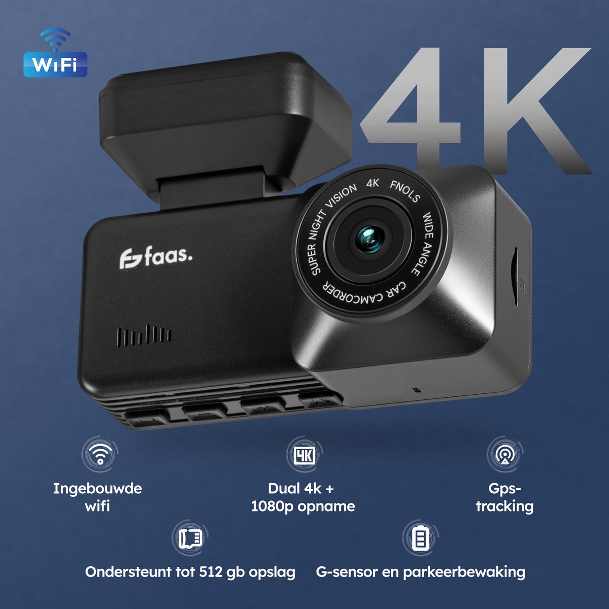 Faas Dashcam - Incl. GPS functie - met 64GB SD - 4K Full HD thumbnail 2
