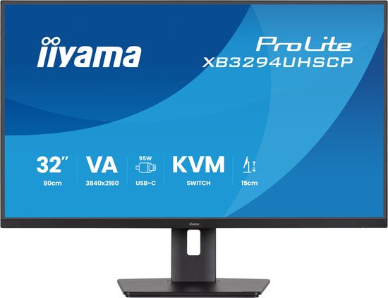 iiyama ProLite XB3294UHSCP-B1 - 32 inch - 4K - VA - USB-Hub (4x) - Verstelbaar - USB-C - KVM-switch