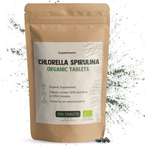 Cupplement Spirulina Chlorella 500 mg Biologisch 300 Tabletten - Algen - Energie & Detox