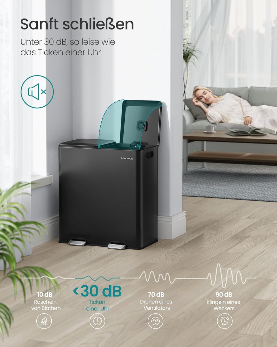 Furnstar Vuilnisbak keuken - 2 x 30 L - 2 vakken - Afvalscheidingssysteem - Softclose - Uitneembare binnenemmer - Pedalen - Staal - Inktzwart