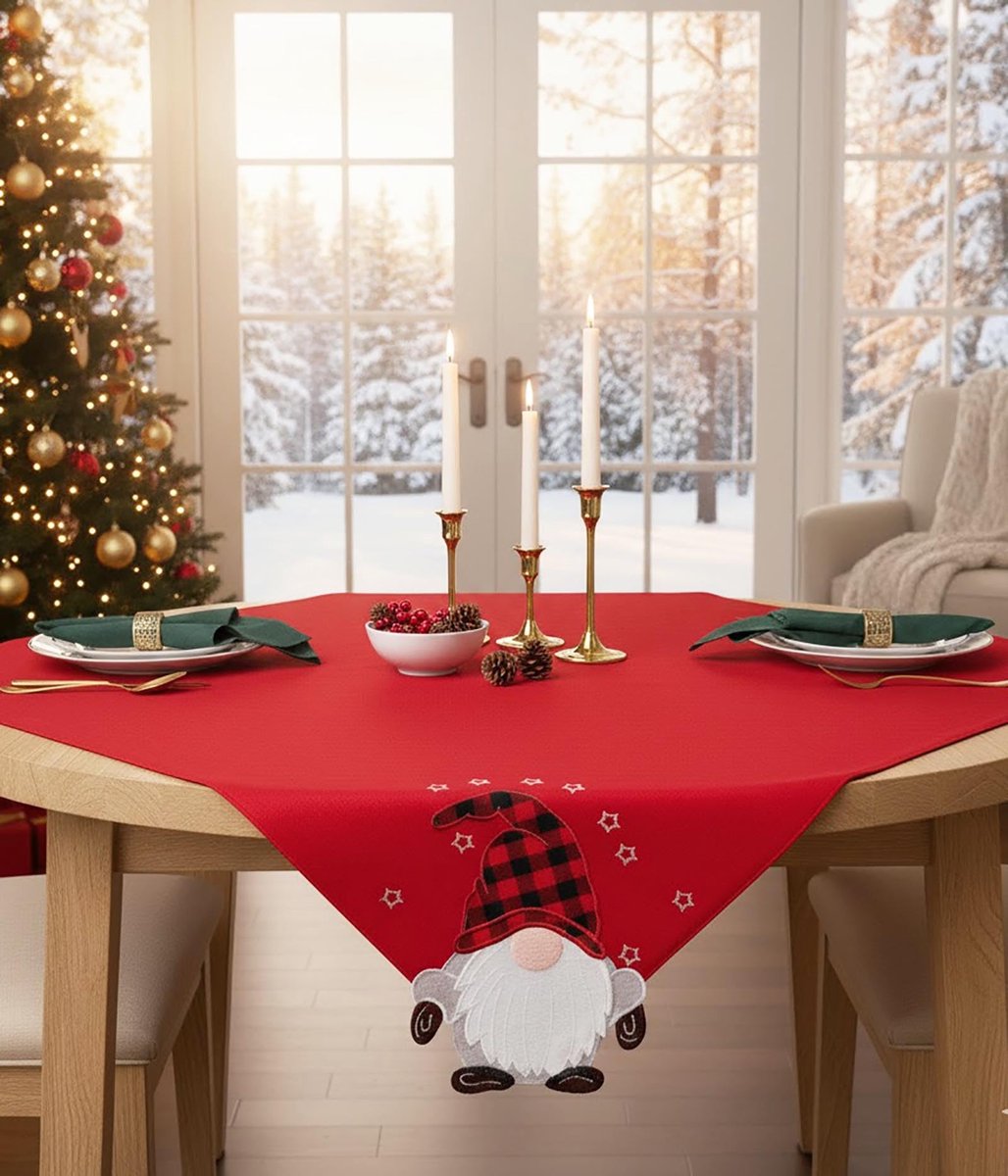 Unyqoos® Vierkant tafelkleed met feestelijk kaboutermotief voor winterse decoratie