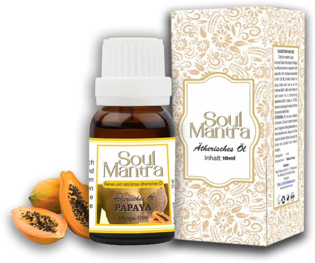 Soul Mantra Biologische Papayazaad Olie 5 ml – 100% Natuurlijke Gezichtsolie tegen Donkere Vlekken | Helpt bij Huidverheldering & Egalere Teint | Voedt en Verzacht de Huid Met Kajal-Sticker
