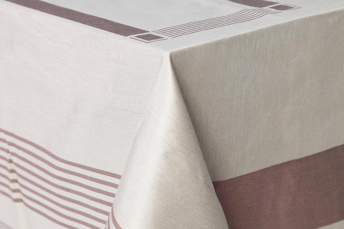 Damast Tafelkleed De Witte Lietaer, Lineair Taupe/ Bruin, 145x95cm