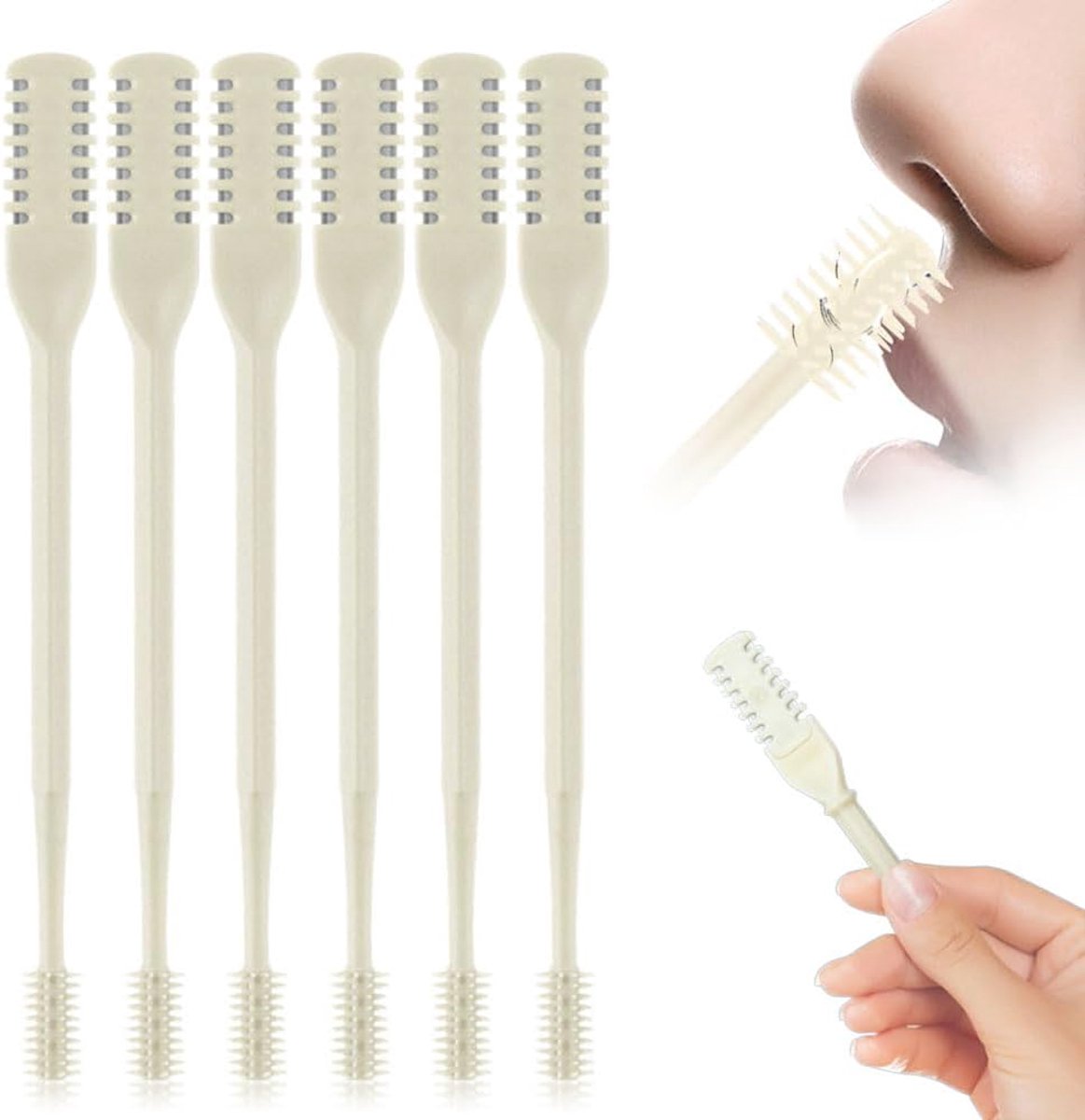 2 in 1 neustrimmer - 6 Stuks - neustrimmer mannen - neustrimmer vrouwen - Neushaartrimmer - Roterende Neushaar Knipper - neus trimmer - neustrimmer en oortrimmer - Handmatig - Reisaccessoires - Wit