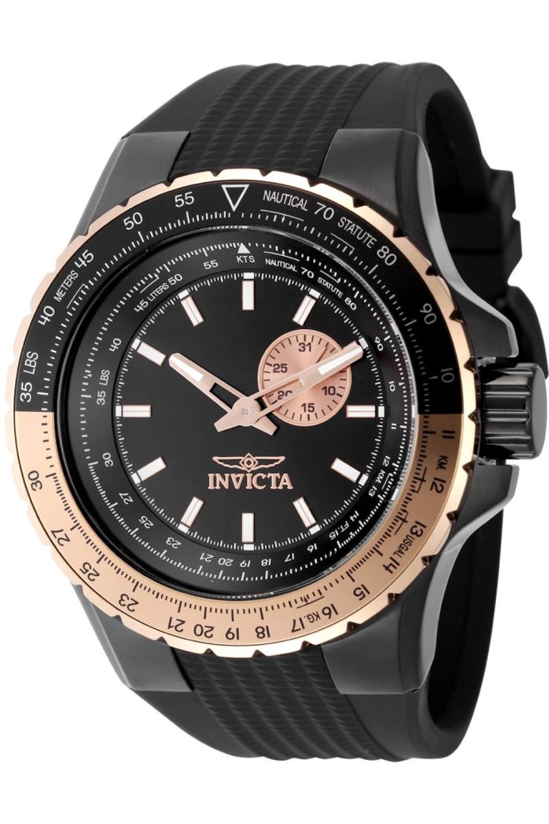 Invicta Aviator 49725 Heren Horloge - Waterdicht - Analoog - Quartz Uurwerk - Roestvrij Staal met zwarte Wijzerplaat - 50mm