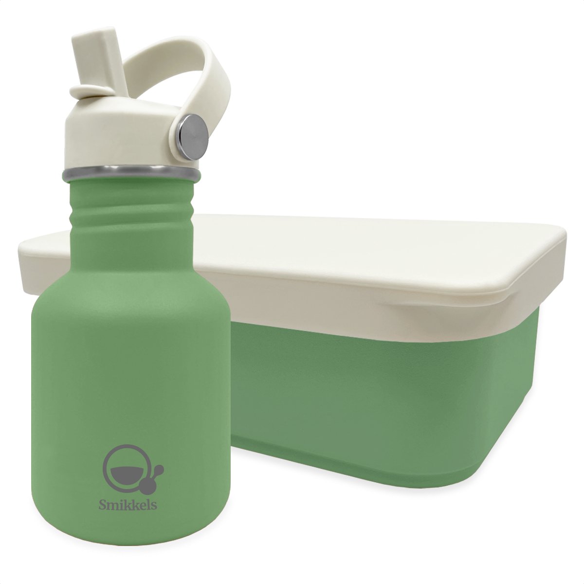 Smikkels - RVS Lunchset - Drinfkles - Broodtrommel met siliconen deksel - Groen - Schoolset kind
