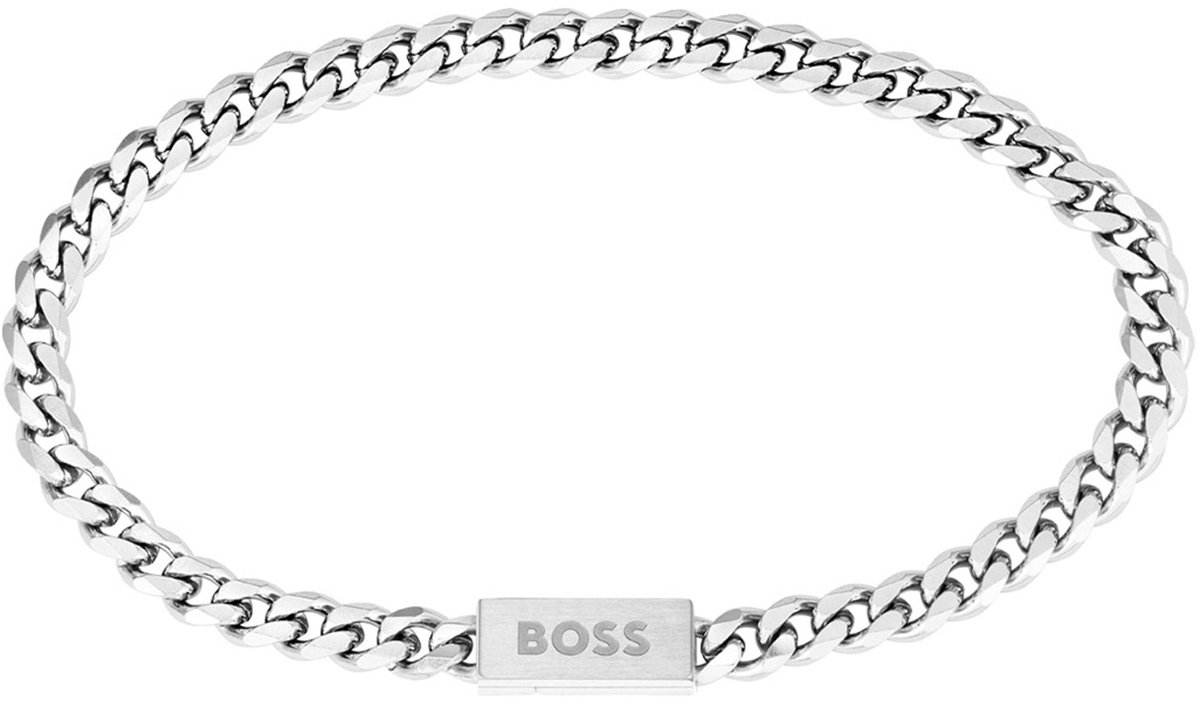 BOSS HBJ1580556M CHAIN FOR HIM Heren Armband - Schakelarmband - Sieraad - Staal - Zilverkleurig - Gourmet - 5 mm breed - 19.5 cm lang