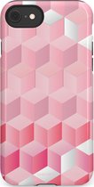 Coque Casetastic Compatible avec Apple iPhone 7/8/SE - Étui Double Couche Protecteur Élégant - Cubisme Rose Blanc