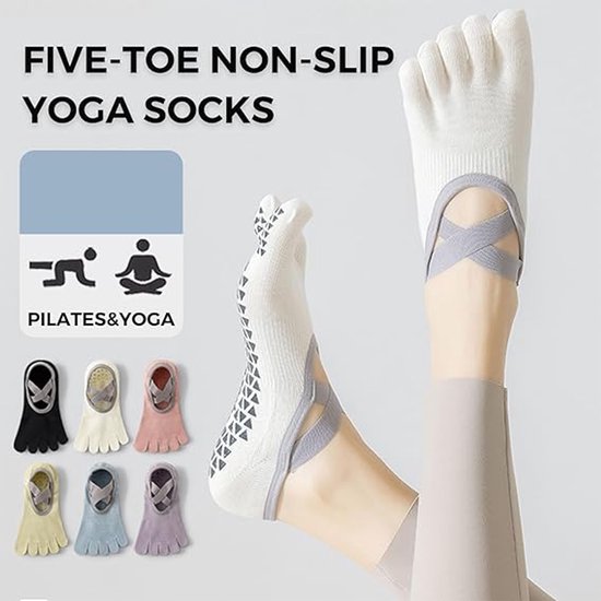1Pack-Yoga Sokken Antislip Dames -Pilates Sokken - Five Toe Sokken- Ademende Katoenen Pilates Ballet Sokken- voor Dans, Workout, Fitness, Hardlopen-Wit — afbeelding 2