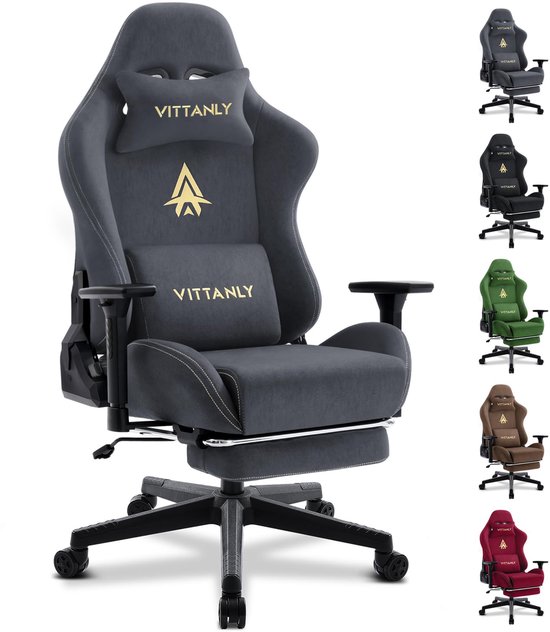 Homaxy Gaming stoel - luxe imitatie suède Gamestoel - Gamestoel met Voetsteun - hoofdsteun en lendenkussen-3D armleuningen - Grijs