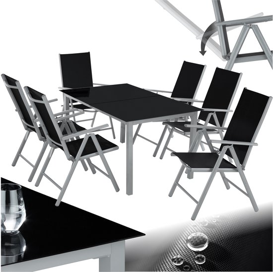 Ensemble de jardin TecTake 6 + 1, structure en aluminium 6 chaises et 1 table - gris clair - 402167