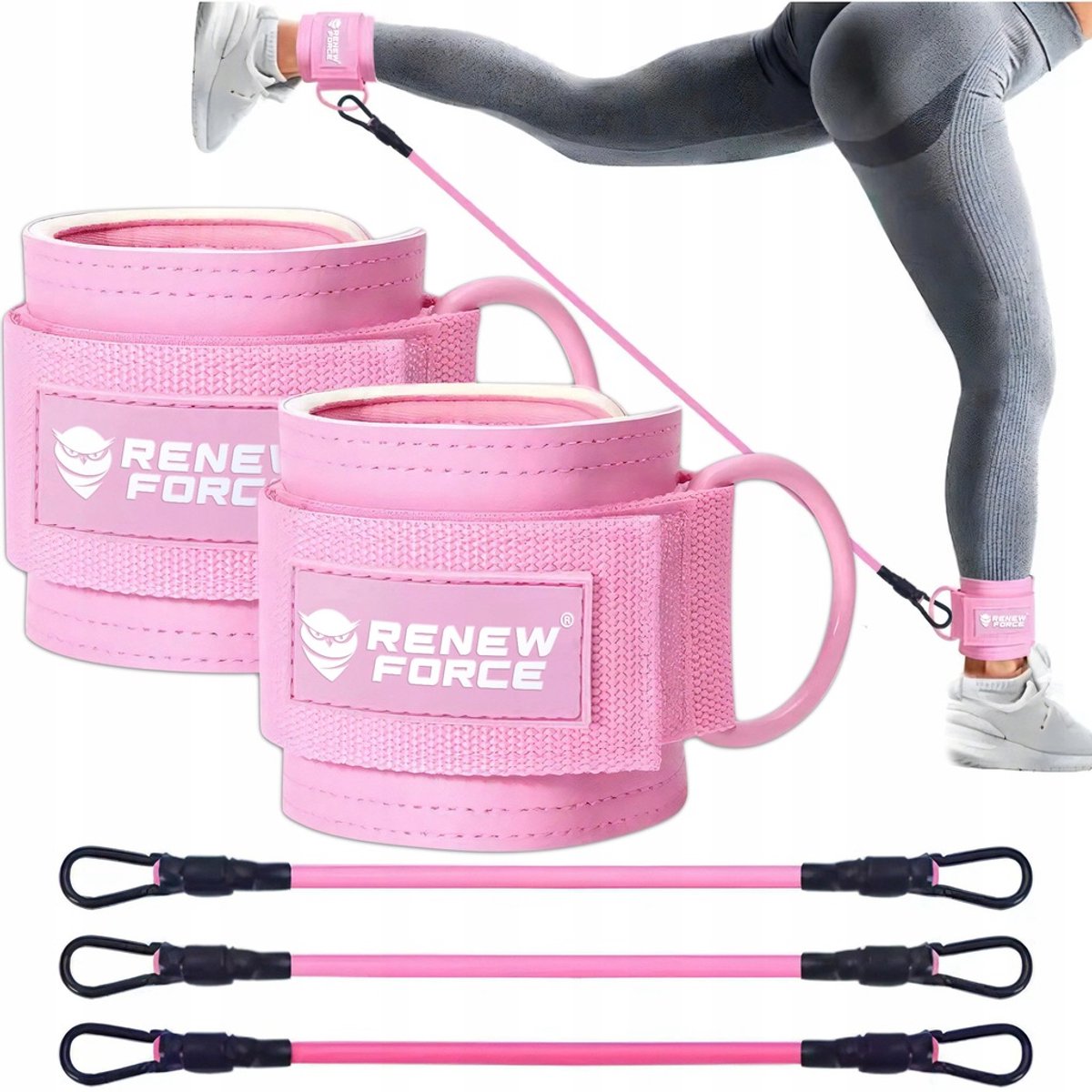 Hold-4-Pink Enkelbanden – 2 Fitness Ankle Straps + 3 Bands – Roze