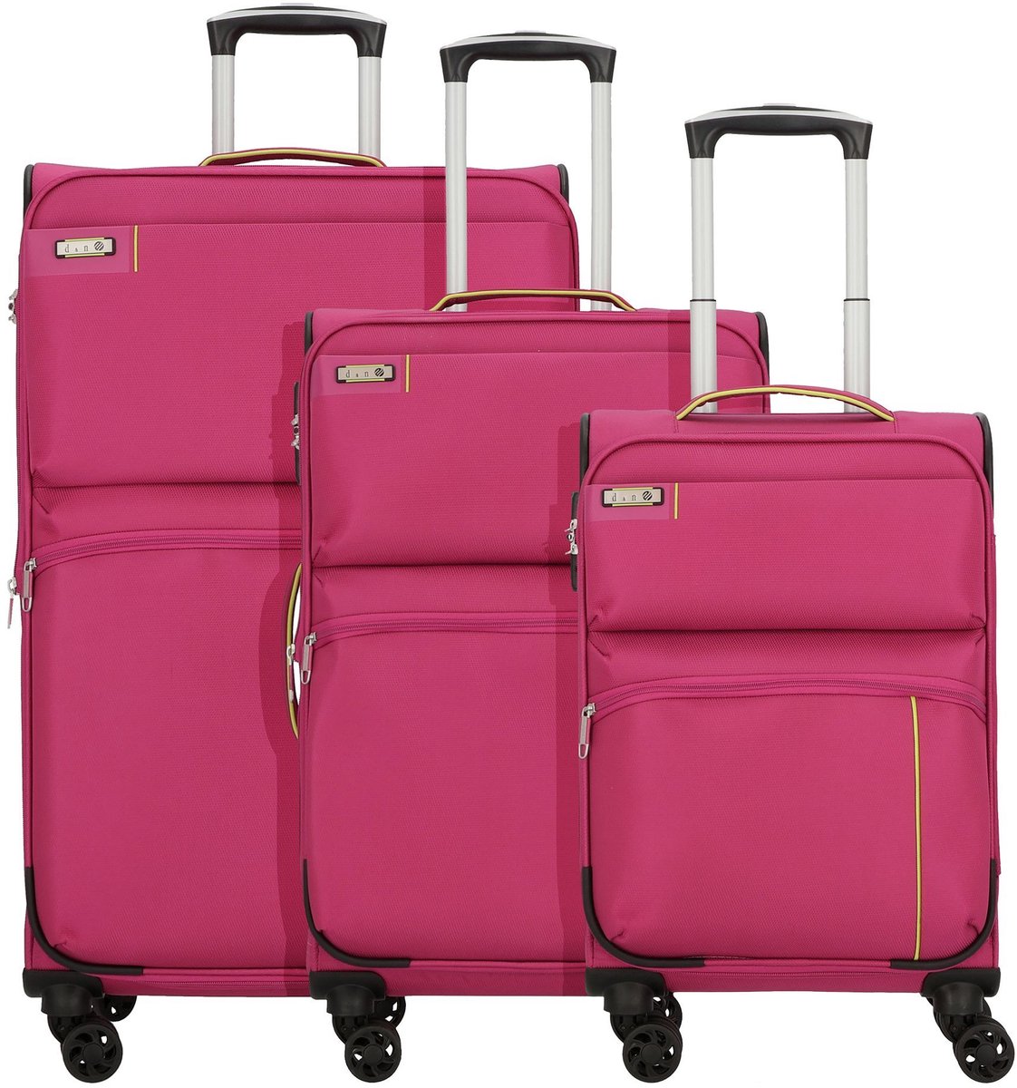 d & n Travel Line 6704 4 wielen Kofferset 3-delig - Zachte bagage - Combinatieslot - pink