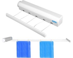 Wandwaslijn Traploos Uittrekbaar - 5 Stuks Tot 3.75m - Praktisch Rolsysteem - Wandmontage Incl. Bevestigingsmateriaal - Perfect voor Thuis en Balkon - Wit