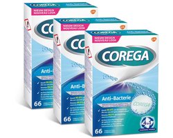 Corega Anti-Bacterie Reinigingstabletten – Dagelijkse Kunstgebit- & Beugelreiniging – 66 Tabletten – 3-Pack (198 Tabletten)