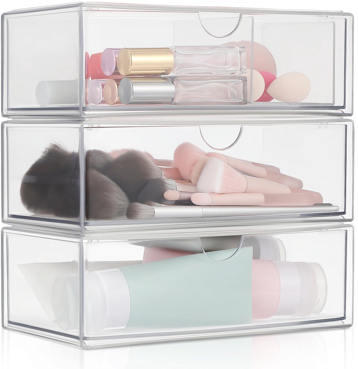 Unyqoos® Set van drie doorzichtige opbergdozen voor make-up en accessoires met deksel