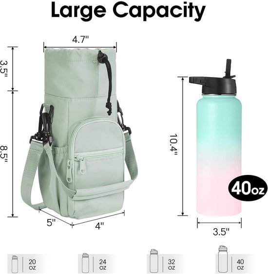 Waterfles houder - Crossbody waterfles tas - Schoudertas - Geïsoleerde waterfles tas - Sporttas - Draagbare waterfles tas - Waterfles tas voor kamperen, reizen, wandelen - Groen — afbeelding 2