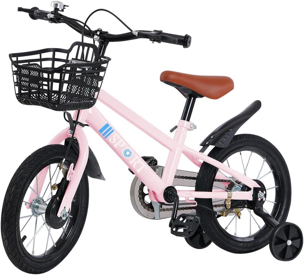 Kinderfiets 12, 14 en 16 inch met zijwielen, mand en in hoogte verstelbaar