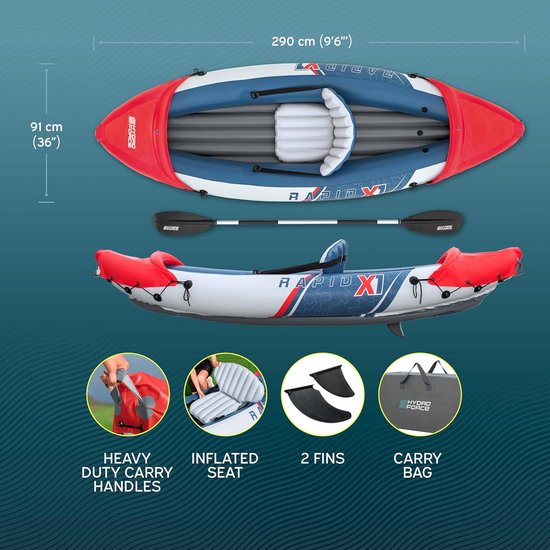 tectake - Inflatable Kayak - Inflatable Canoe for 2 people with 2x double paddle and accessories - Seats, pump, transport bag - Water sports - Rowing boat