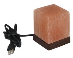 The Salt Company Himalaya Zoutlamp Kubus – USB Bureau Lamp met Houten Basis - Compact & Natuurlijk Licht