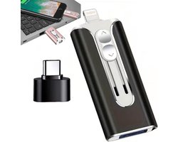 Vyzio - 3-in-1 USB Stick - 128GB - Lightning + Micro USB + USB-C - Voor iPhone & Android - Zwart - DATAFLEX