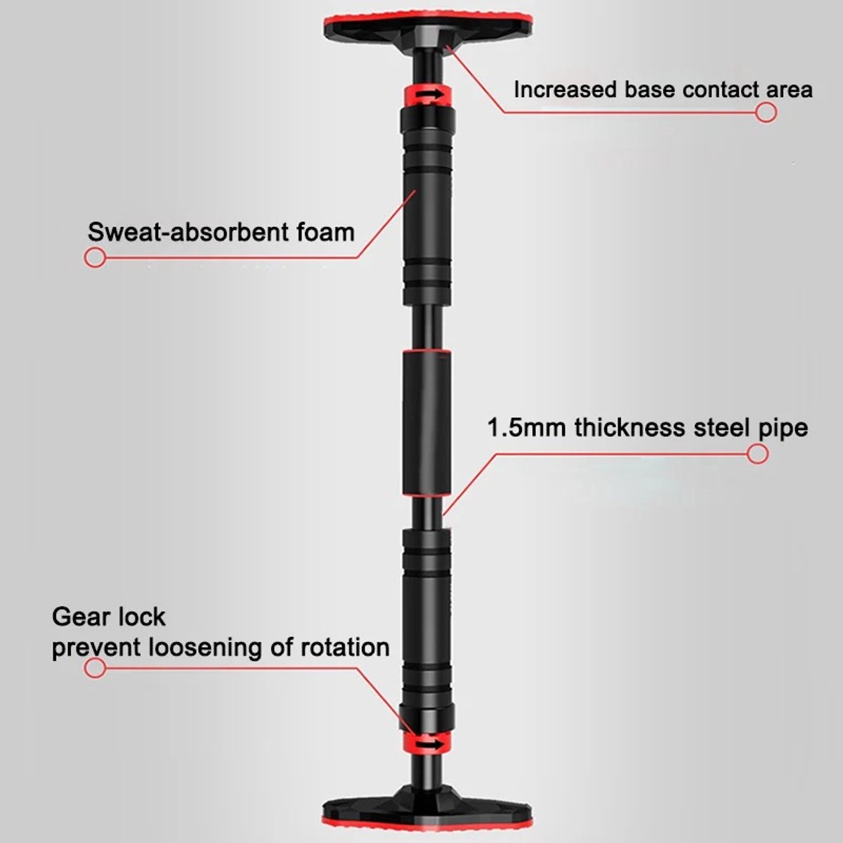 NaevaMi Pullup Bar - Optrekstang - Pull Up Bar Deur - Thuis Sporten - Fitnessbar - Hometrainer Stang - Calisthenics Bar - Horizontaal - Solide - 90 tot 130 cm - Zwart Rood thumbnail 6