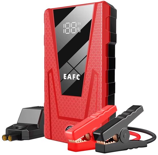 EAFC 12V Jumpstarter pour Auto - 1200A - 3-en-1 Aide au démarrage avec Banque d'énergie, Lampe de poche LED et Lumière d'urgence SOS - Câbles de démarrage avec Batterie - Démarreur de secours - Rouge