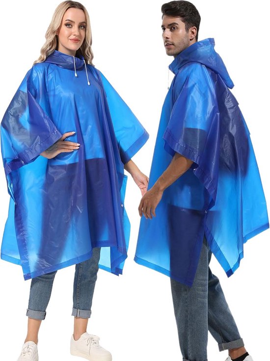 Cosowe Regenponcho's voor volwassenen, herbruikbaar, 2 stuks regenjassen voor dames en heren met capuchon (C-volwassenen poncho-blauw