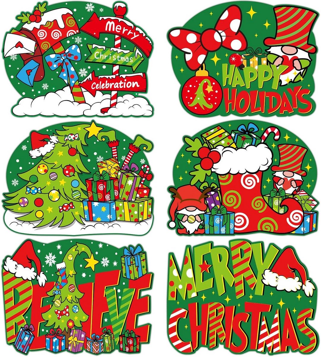 Set van 6 Kunststof Kerst Placemats - Tafelmatten met Kerstthema - 42x32 cm